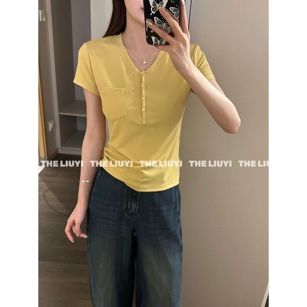 【LIUYI】简意T~百搭显瘦亨利领短袖天丝T恤56212