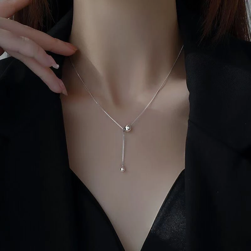 链子足银 【银喜生】足银韩版光珠流苏项链坠链锁骨链小众轻奢吊坠