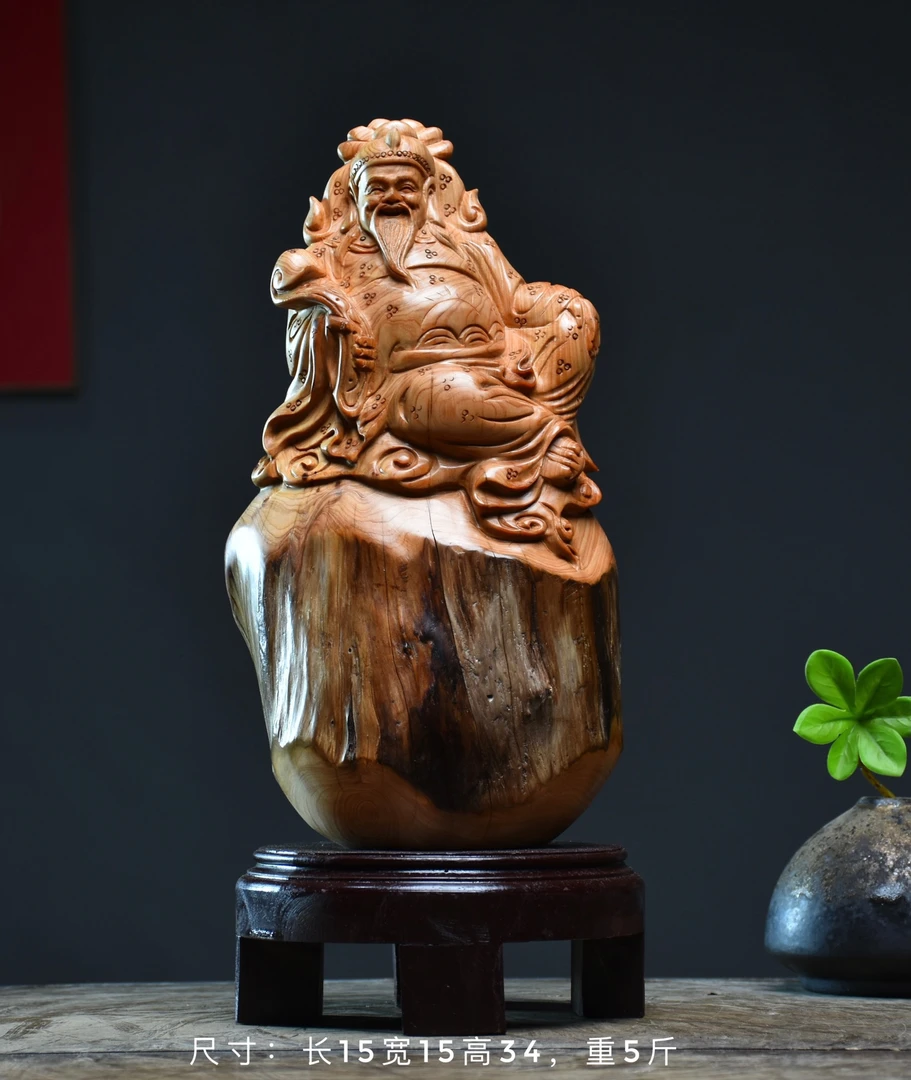 太行崖柏根雕手把工艺品财神爷雕刻摆件随行摆件工艺品