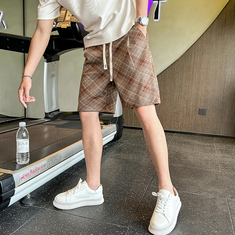 欧洲站轻奢复古格子休闲短裤男夏季外穿五分裤夏季新款男韩系裤子