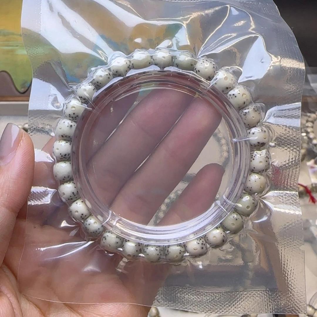 星月菩提手串石玉糯冰大留白8×7