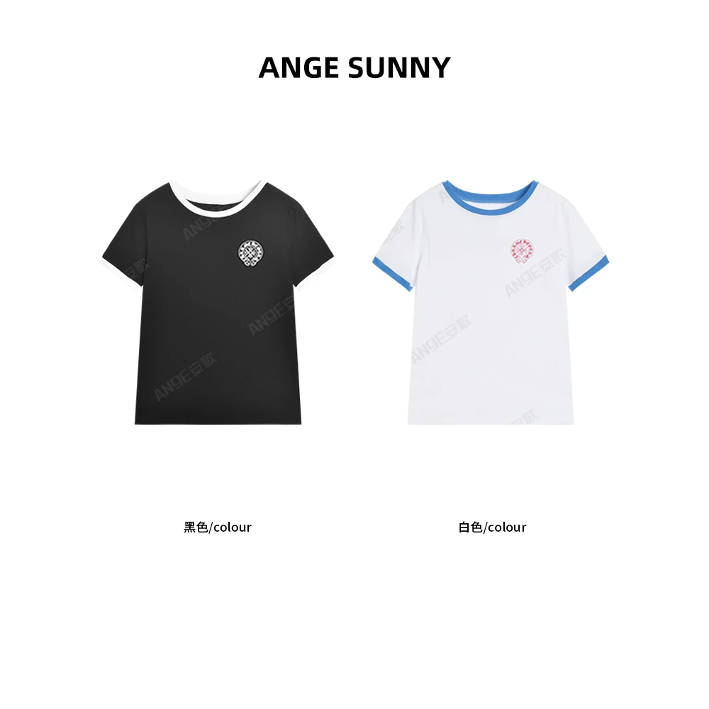 ANGE SUNNY【杨颖同款 十字印花T恤】马蹄梵文印花圆领短袖上衣