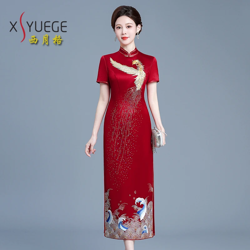 2025新款婚宴妈妈装复古旗袍裙高贵年轻洋气绣花喜婆婆结婚礼服