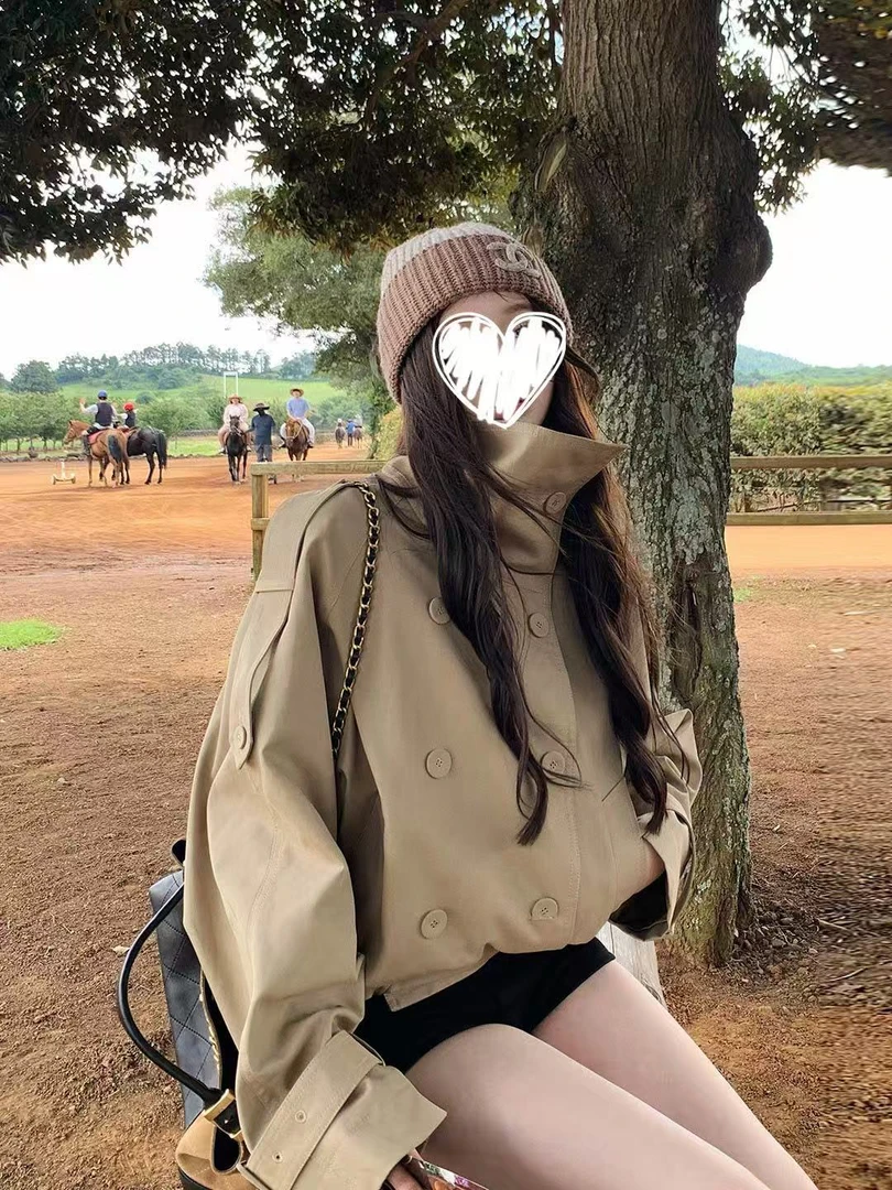 番茄妹妹Tomatosister【原版复刻】英伦设计感立领短款韩系风衣外套