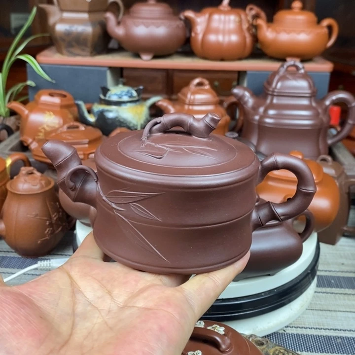 茶壶紫砂竹节280cc原矿老紫泥特价