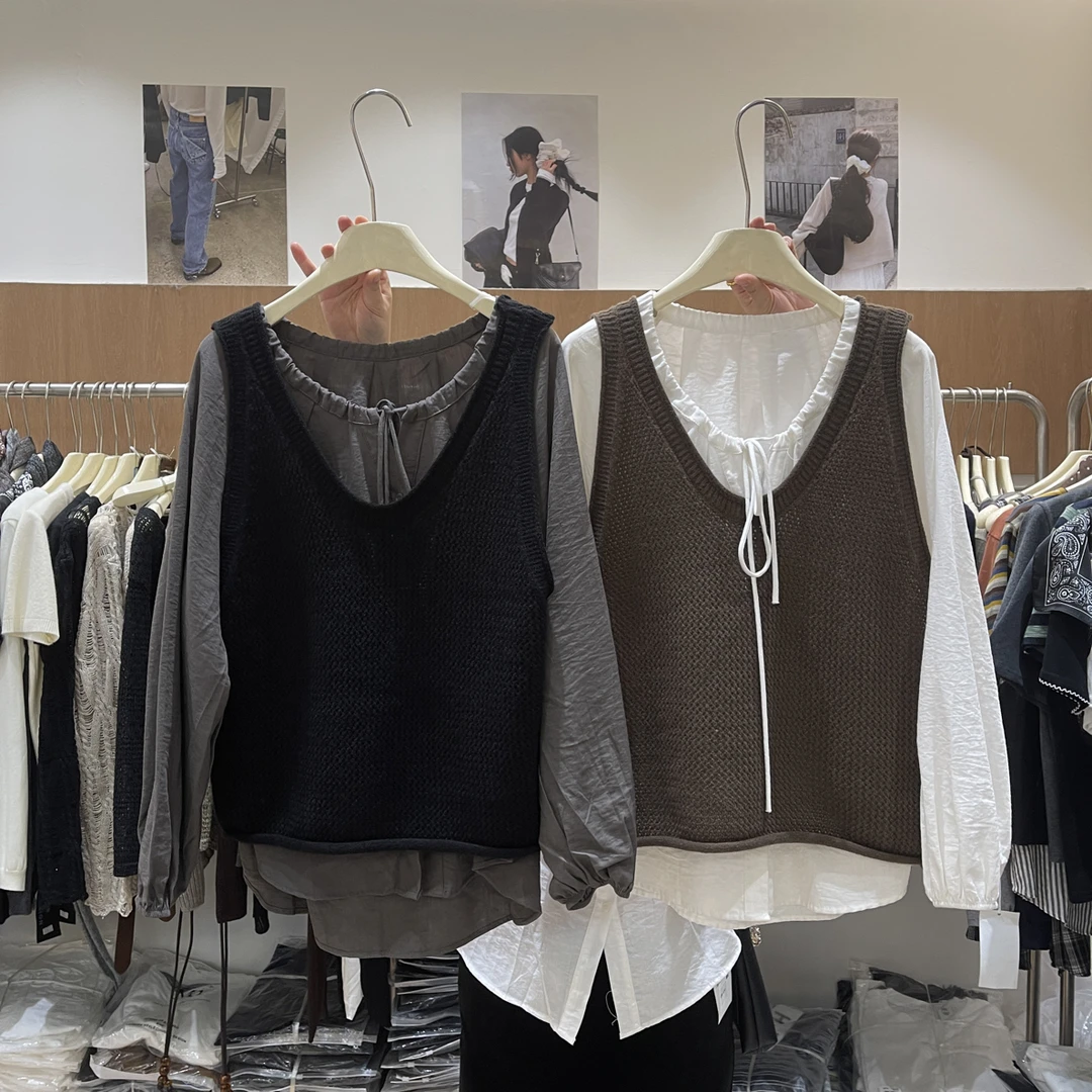 【周小茉】 韩系简约「u领毛衣背心」上衣