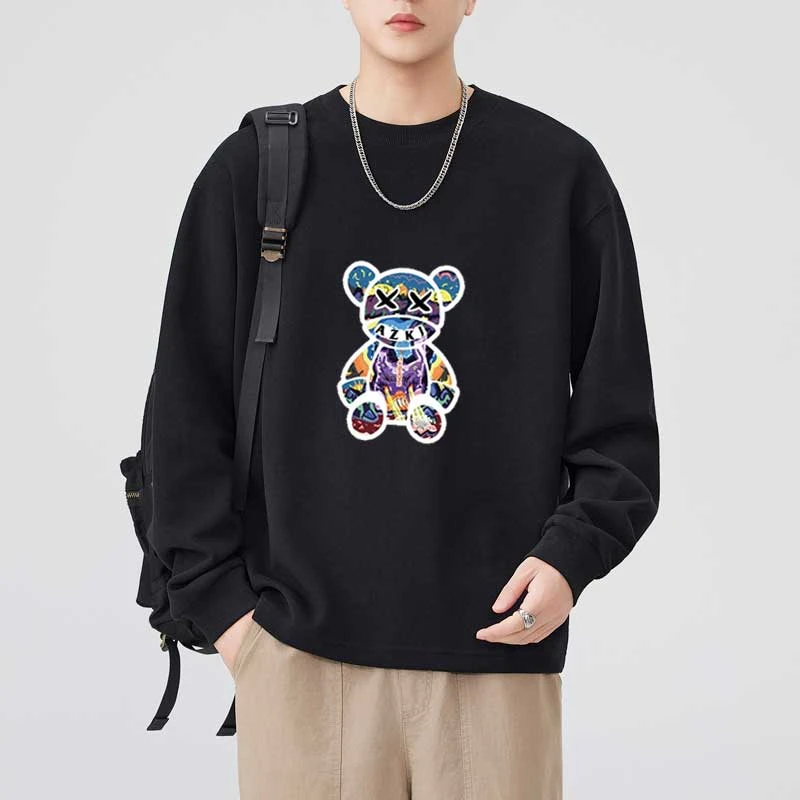 AZKJ 情侣国潮风棉宽松春秋季秋男士长袖圆领情侣装运动休闲印花