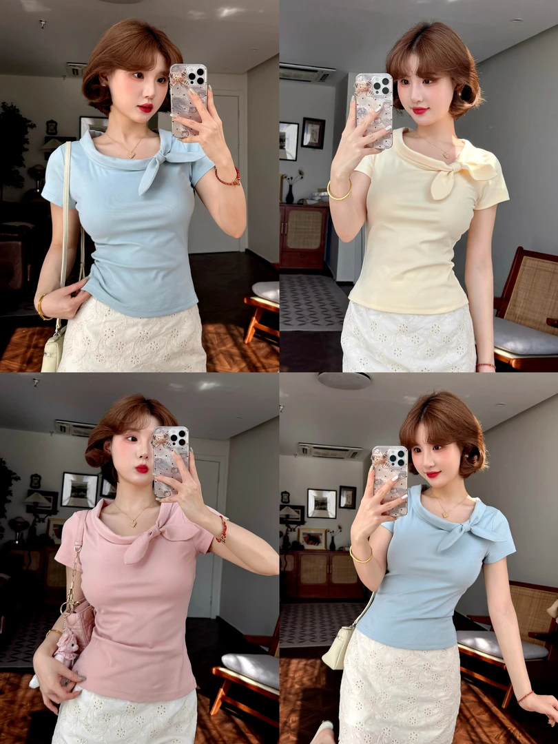 蕾英俊-南法阳光-夏季新款纯欲风韩系辣妹甜美上衣-JF6343