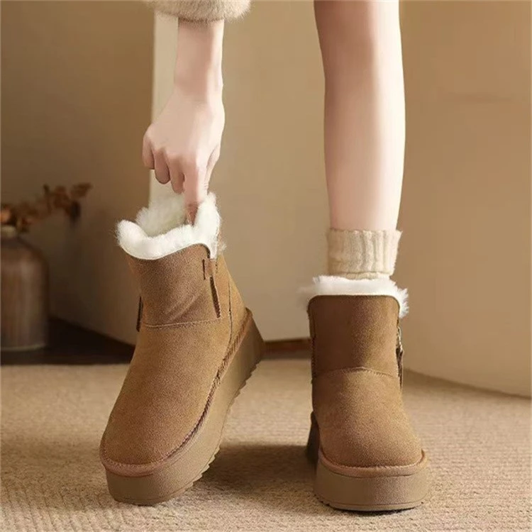 时尚休闲雪地靴女2025冬季新款加厚加绒防滑保暖厚底皮毛面包棉鞋