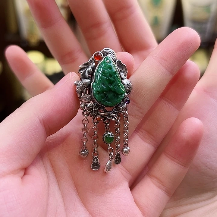 翡翠戒指银S925镶嵌戒指