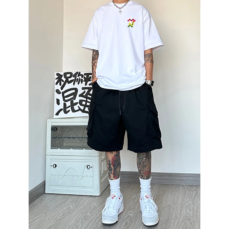 工装短裤男夏季薄款过膝美式户外大口袋宽松运动休闲大码五分裤子