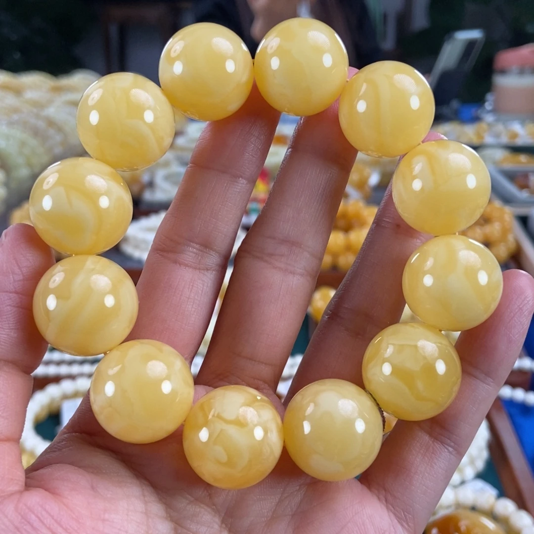 琥珀未镶嵌珠宝奇石20同料白花蜡圆珠55.52