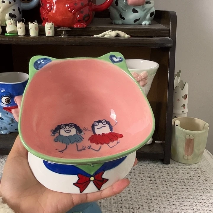 陶美少女小青蛙猫碗