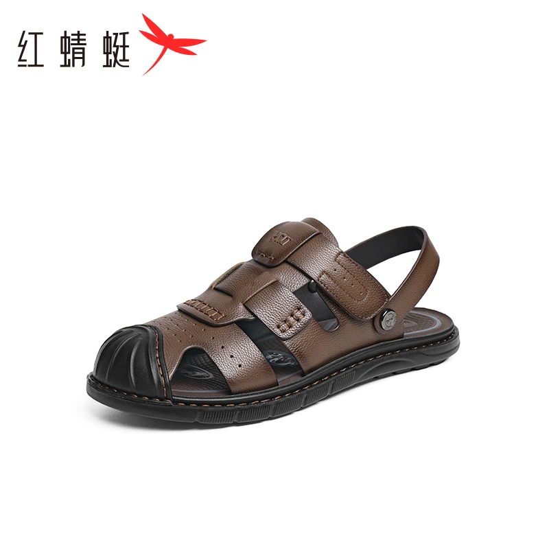 红蜻蜓罗马凉鞋男士2025夏季新款男鞋真皮两穿户外沙滩鞋包头拖鞋