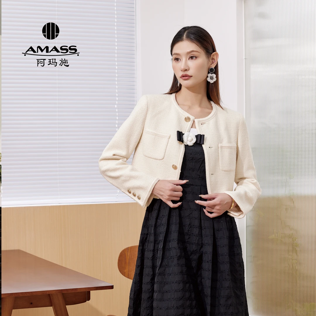 AMASS/阿玛施复古法式优雅小香风花呢高腰短款外套-5400627-4A339