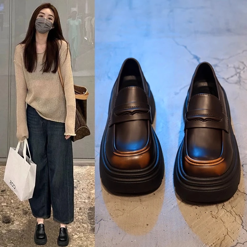 【万象撤柜】小个子乐福单鞋女2025春秋季新款百搭英伦风厚底小皮鞋