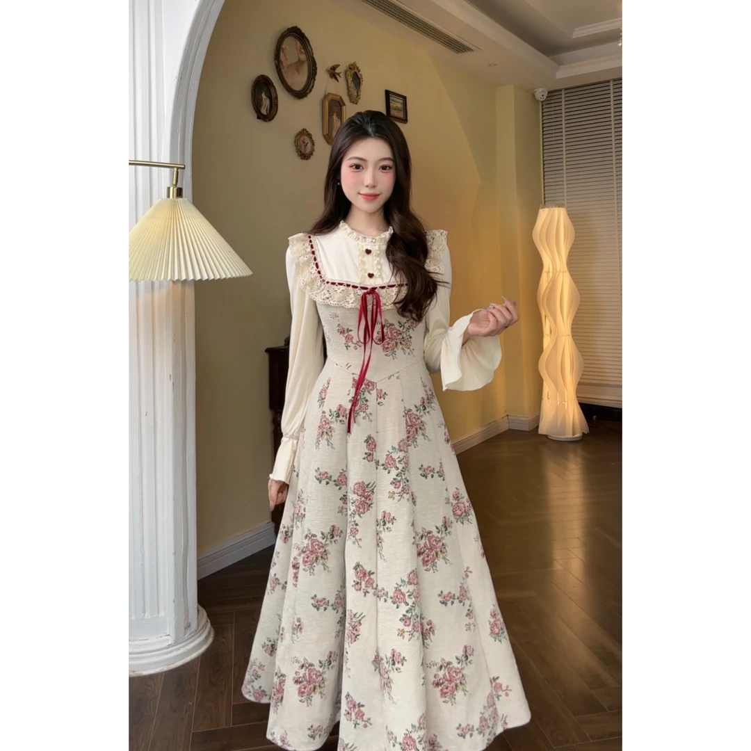 Eleven【暖冬花语】复古法式气质大码连衣裙优雅小众温柔风W353