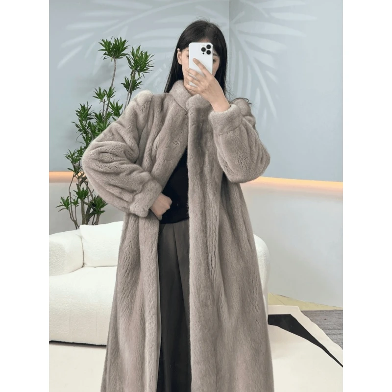 “豪门阔太”进口紫标天鹅绒整貂宫廷风水貂貂皮大衣女皮草外套长款