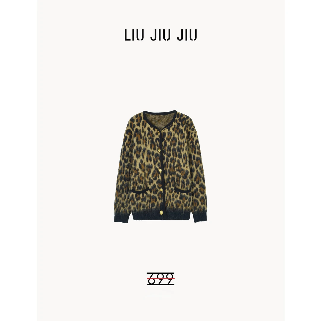LIUJIUJIU 法式高级感圆领豹纹时尚小众设计师羊毛外套WT2842L
