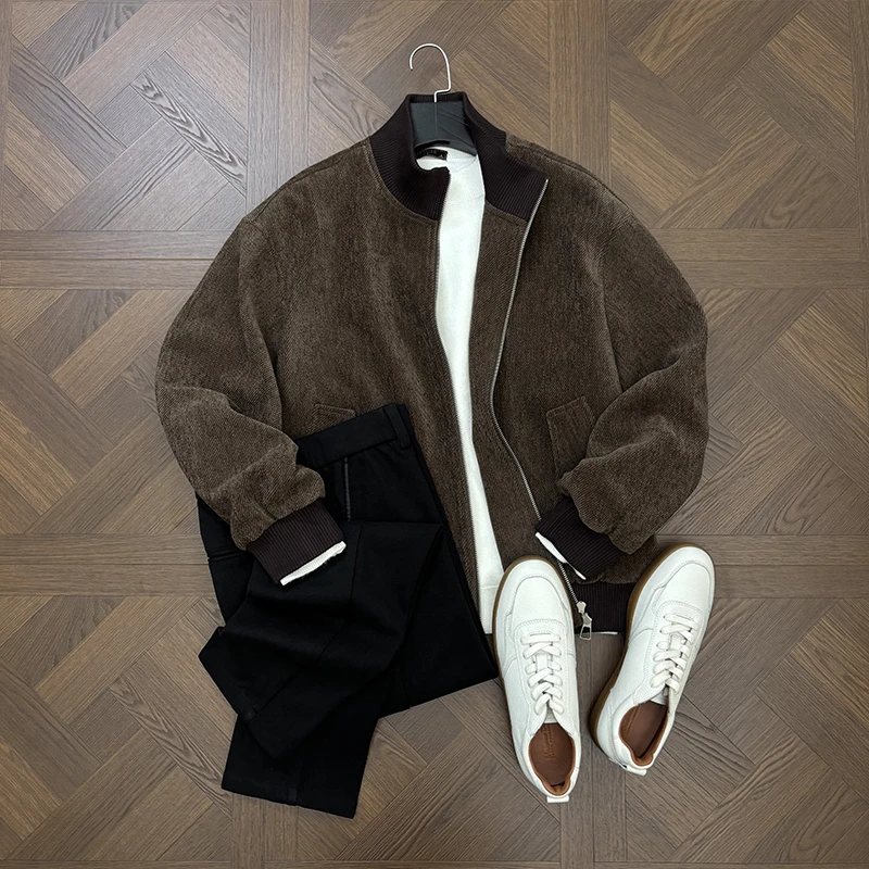 LANSIM· 冬季新款巴恩风夹克男士通勤休闲百搭棒球领撞色拼接外套