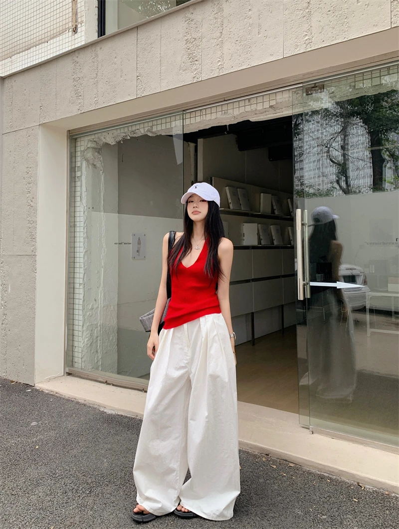 2026炸街潮款裤子女白色休闲裤时尚宽松高腰阔腿裤百搭拖地长裤