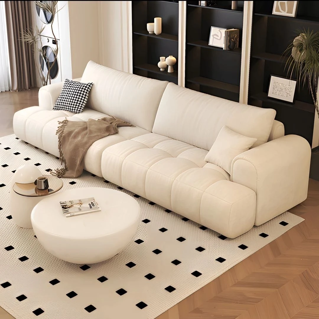 2025年新款奶油风泡芙沙发小户型出租房客厅简约现代网红布艺轻奢