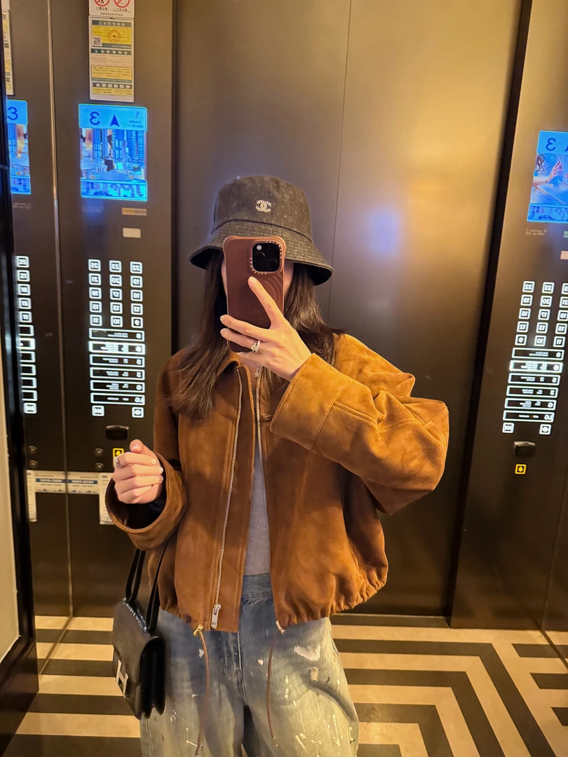 皮娃娃 高端绵羊皮抽绳廓形开春绒面皮衣外套女2025新款