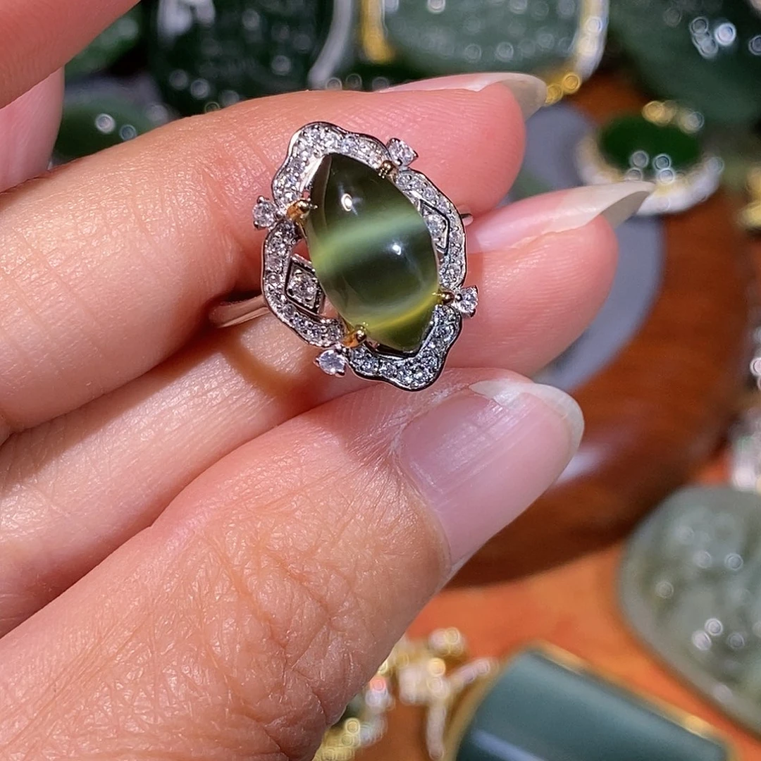 和田玉（碧玉）银S925镶嵌戒指