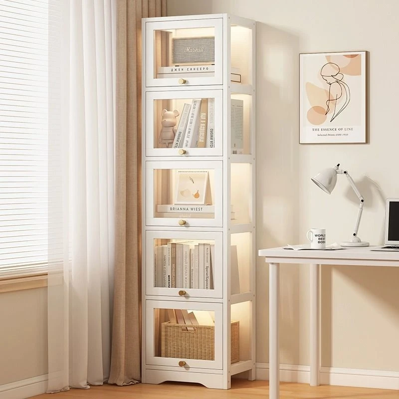 新疆包邮书架带门置物架落地亚克力书柜家用客厅靠墙边展示柜
