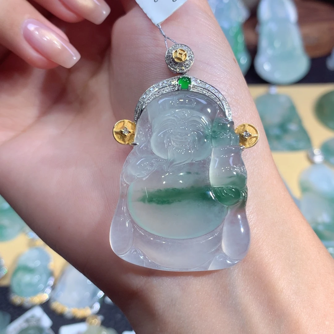 翡翠18K金镶嵌吊坠(不含链)