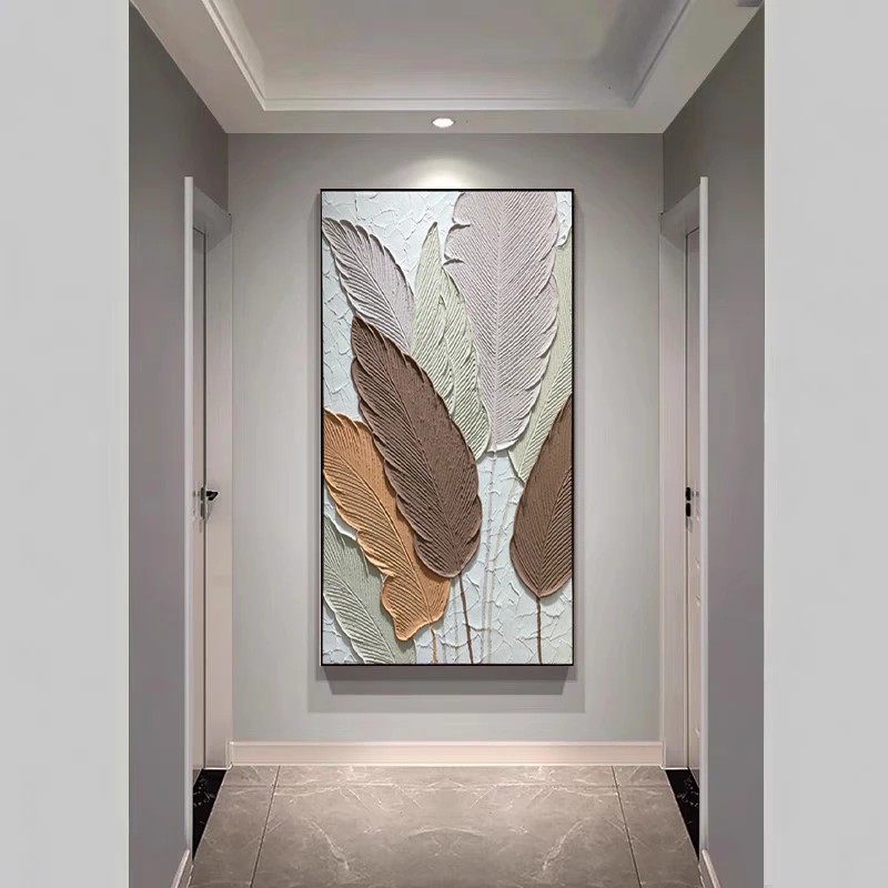 彩色芭蕉叶-纯手工立体肌理画过道简约时尚玄关沙发背景装饰画