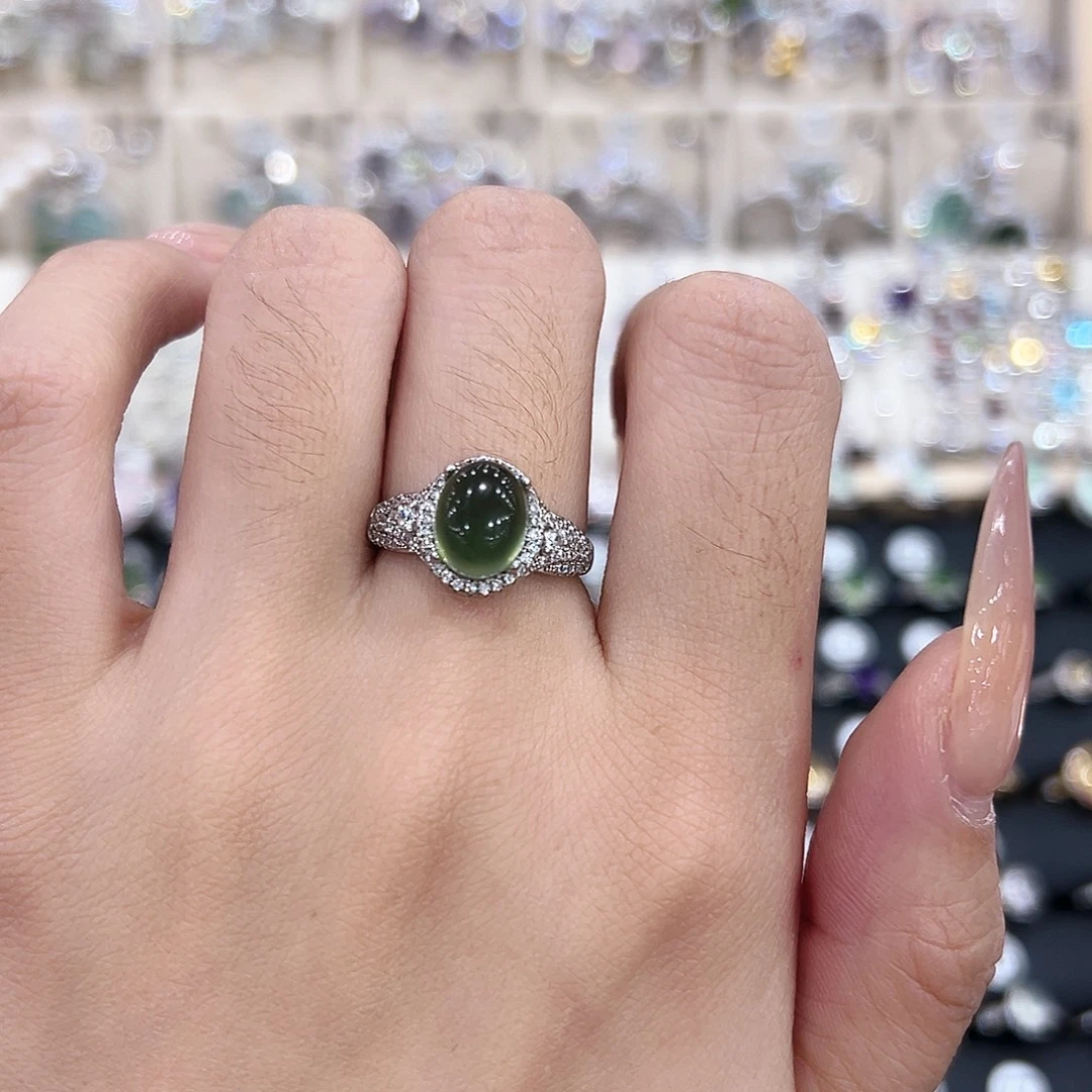 岫玉银S925镶嵌戒指