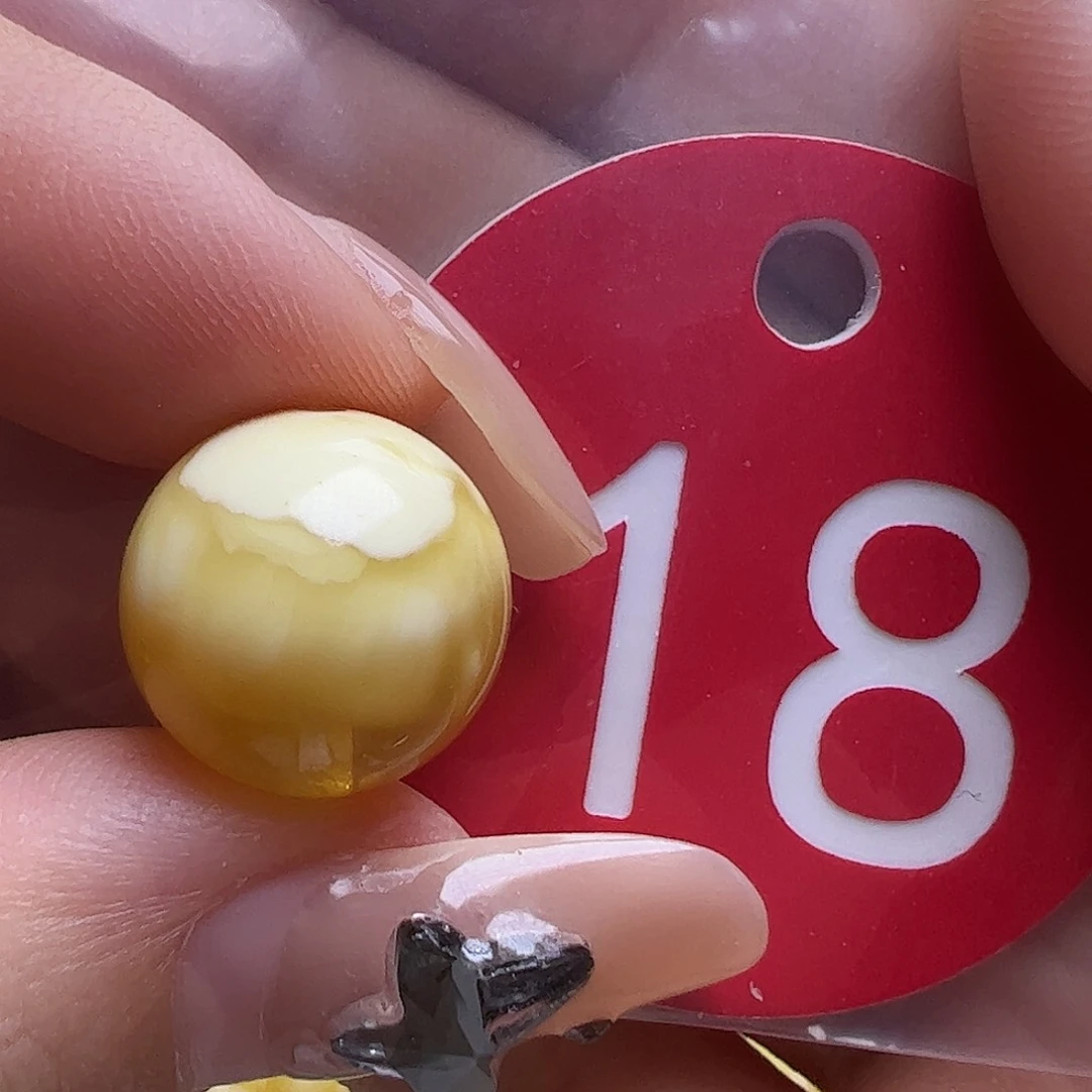 蜜蜡未镶嵌珠宝奇石微瑕13.3mm金瓷白圆珠