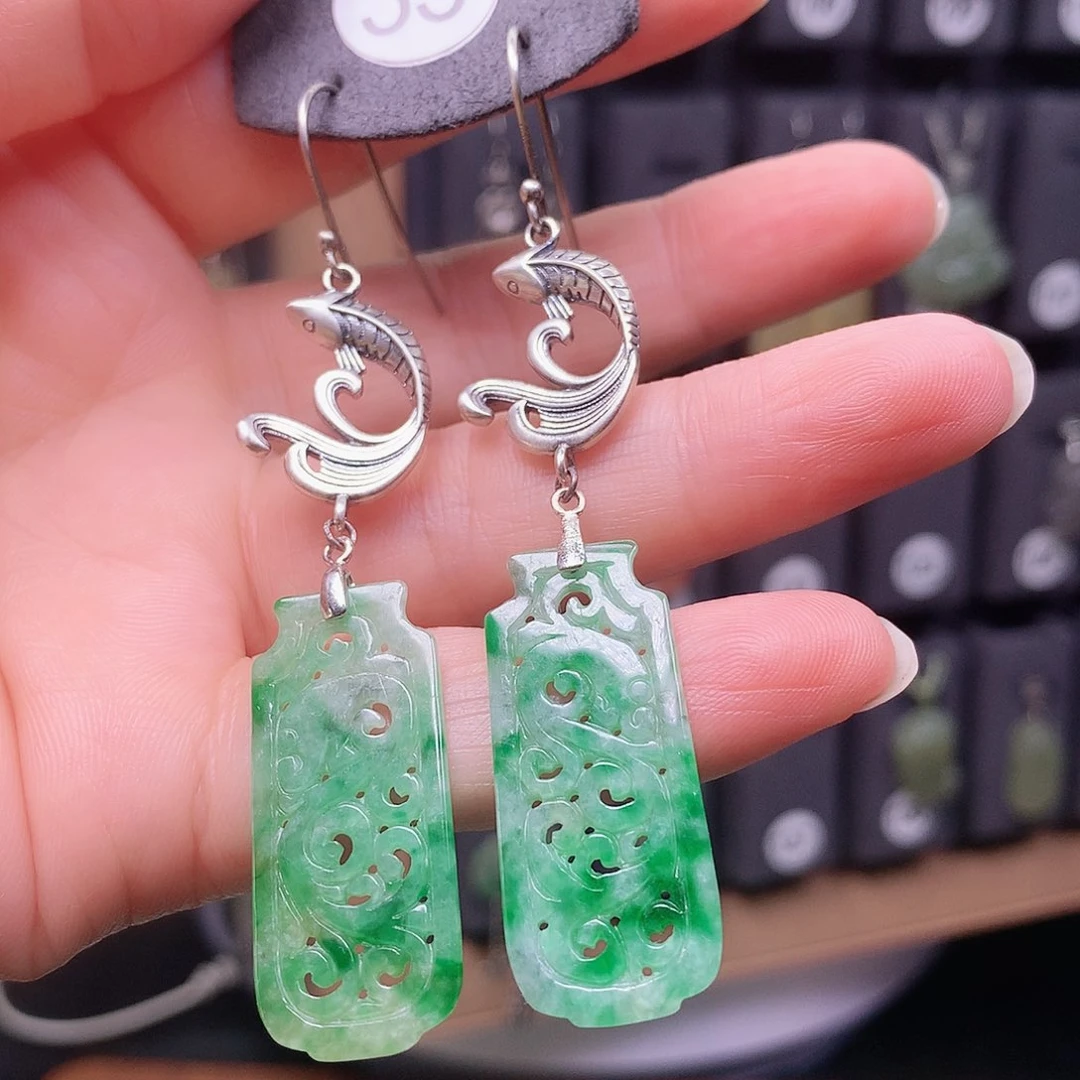 翡翠银S925镶嵌耳饰黄*华