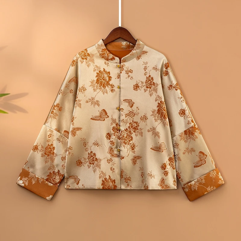 【蝶恋花】2025新款春季新中式上衣宽松国风提花立领女装气质外套