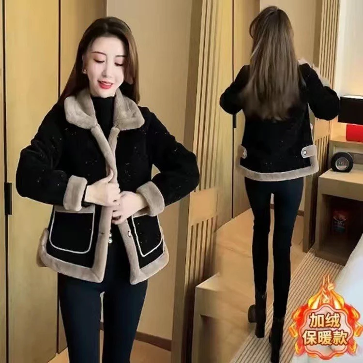 一件代发网红爆款时尚毛呢外套加绒加厚秋冬新款中老年气质上衣女