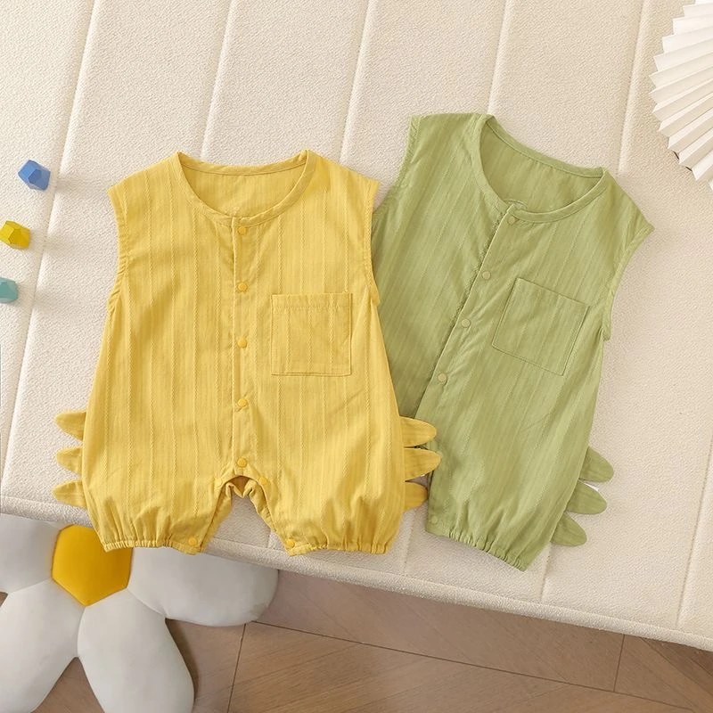 婴儿连体衣夏季卡通无袖新生儿宽肩连体衣可爱哈衣爬服宝宝外出服