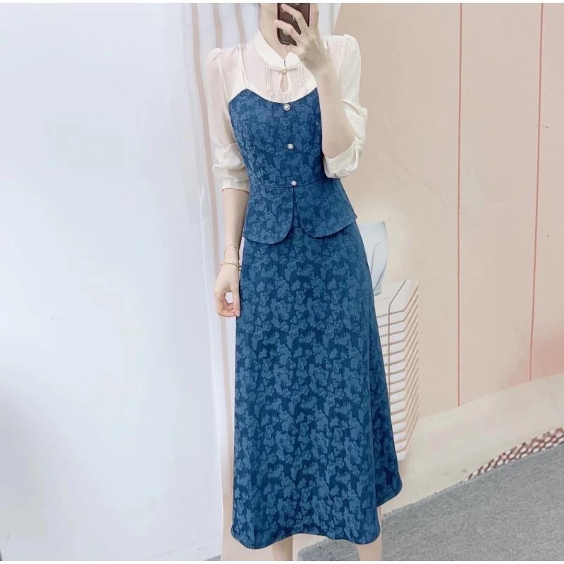 清仓E5夏季撤柜时尚修身显瘦拼接新中式盘扣连衣裙027