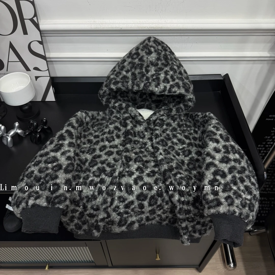 套头豹纹男森系厚款休闲风卫衣童装加绒外套加厚大童