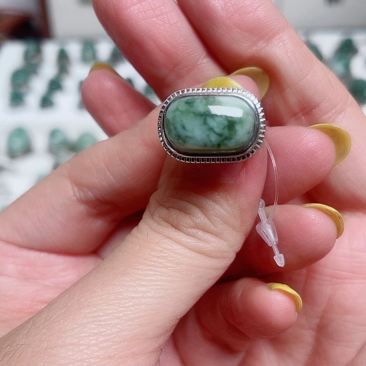 透闪石-蛇纹石玉银S925镶嵌戒指