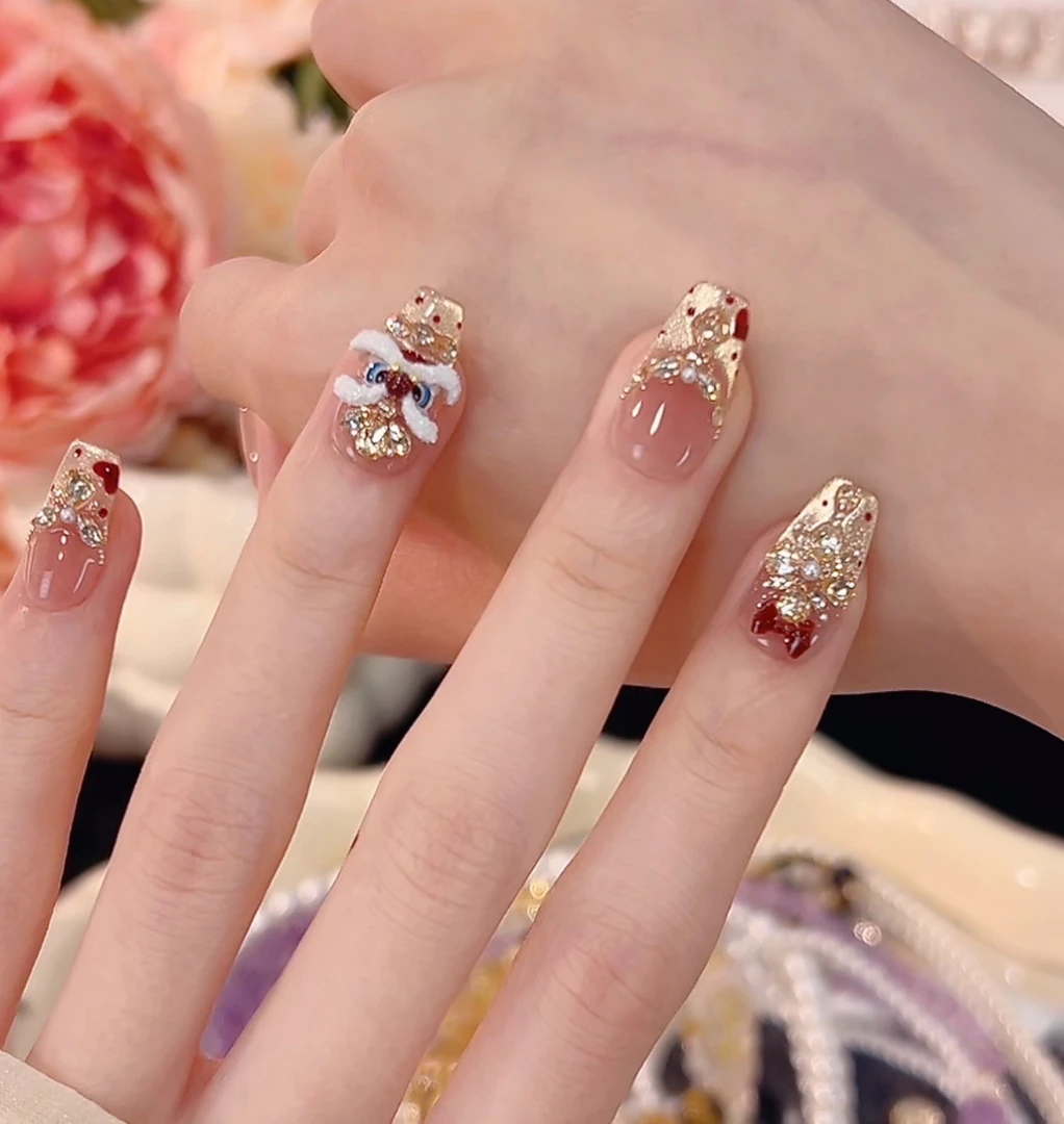 【金沙·醒狮踏春】手工猫眼穿戴甲美甲贴片可拆卸指甲贴片10片装