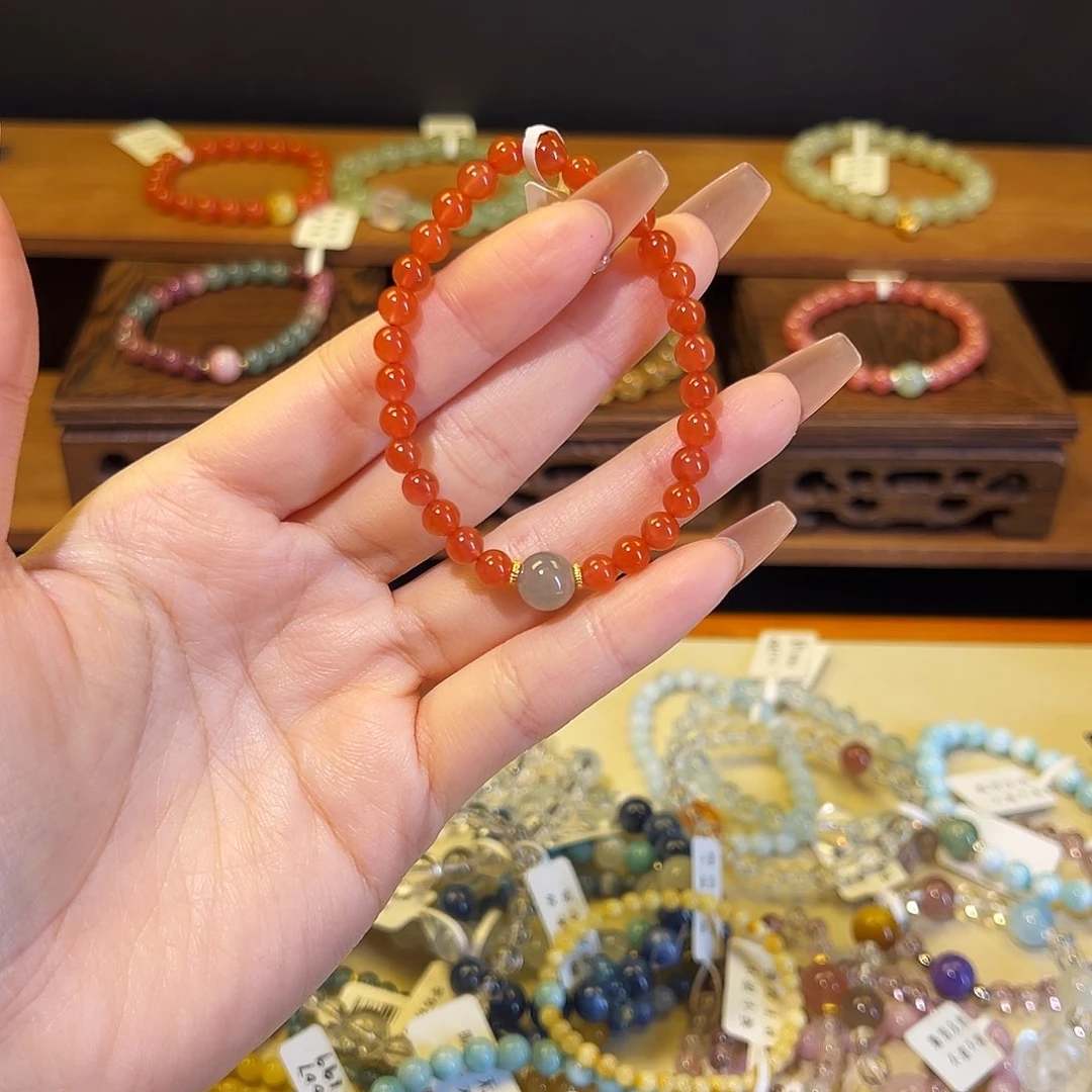 水晶手链银S925镶嵌南红1252