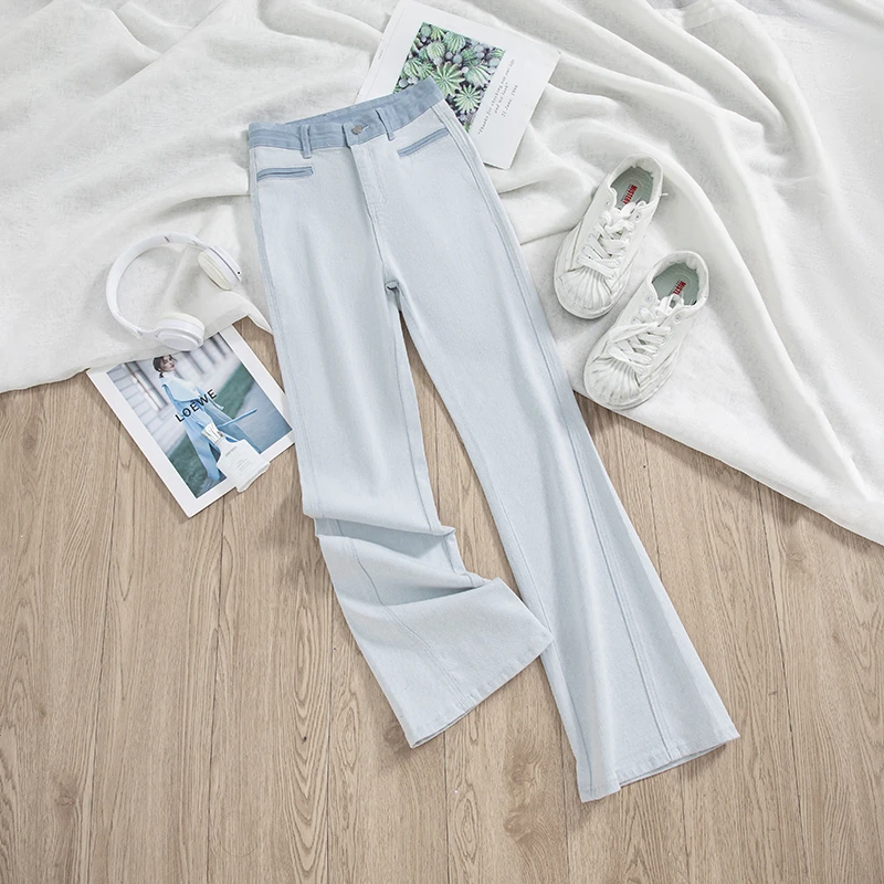 巴黎灰夏季新款高腰微喇叭牛仔裤女新款修身显瘦百搭弹力裤子9792