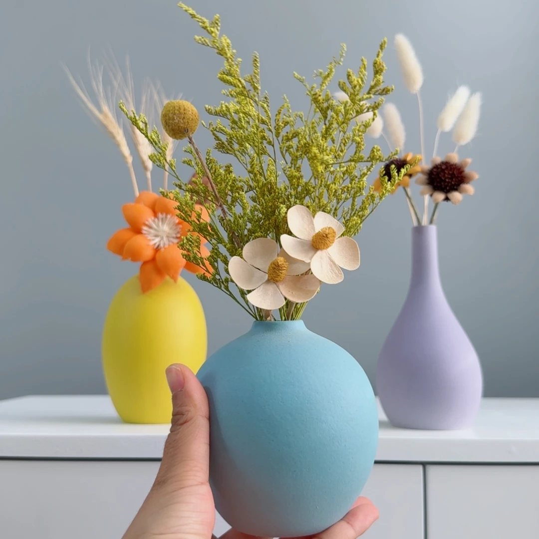 瓷片陶瓷小花瓶含花总高约20-30cm