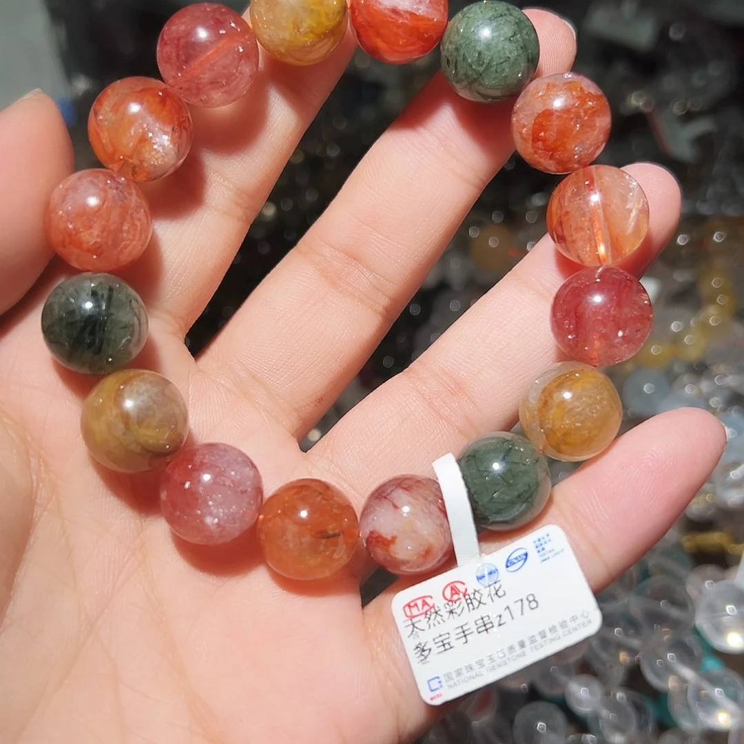 水晶手链未镶嵌牛血红胶花13毫米