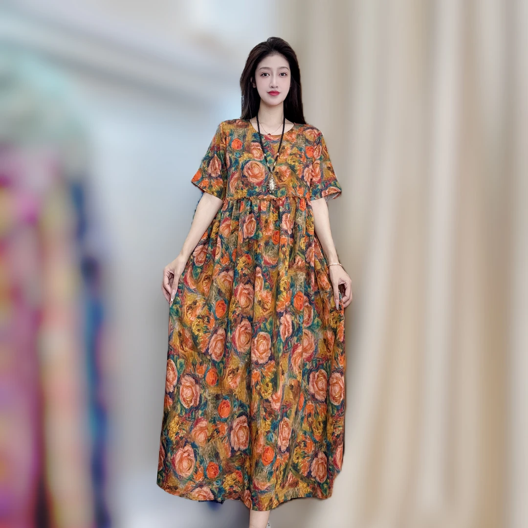 【复古玫瑰】2025新款夏季宽松气质时尚遮肉度假长款沙滩裙连衣裙