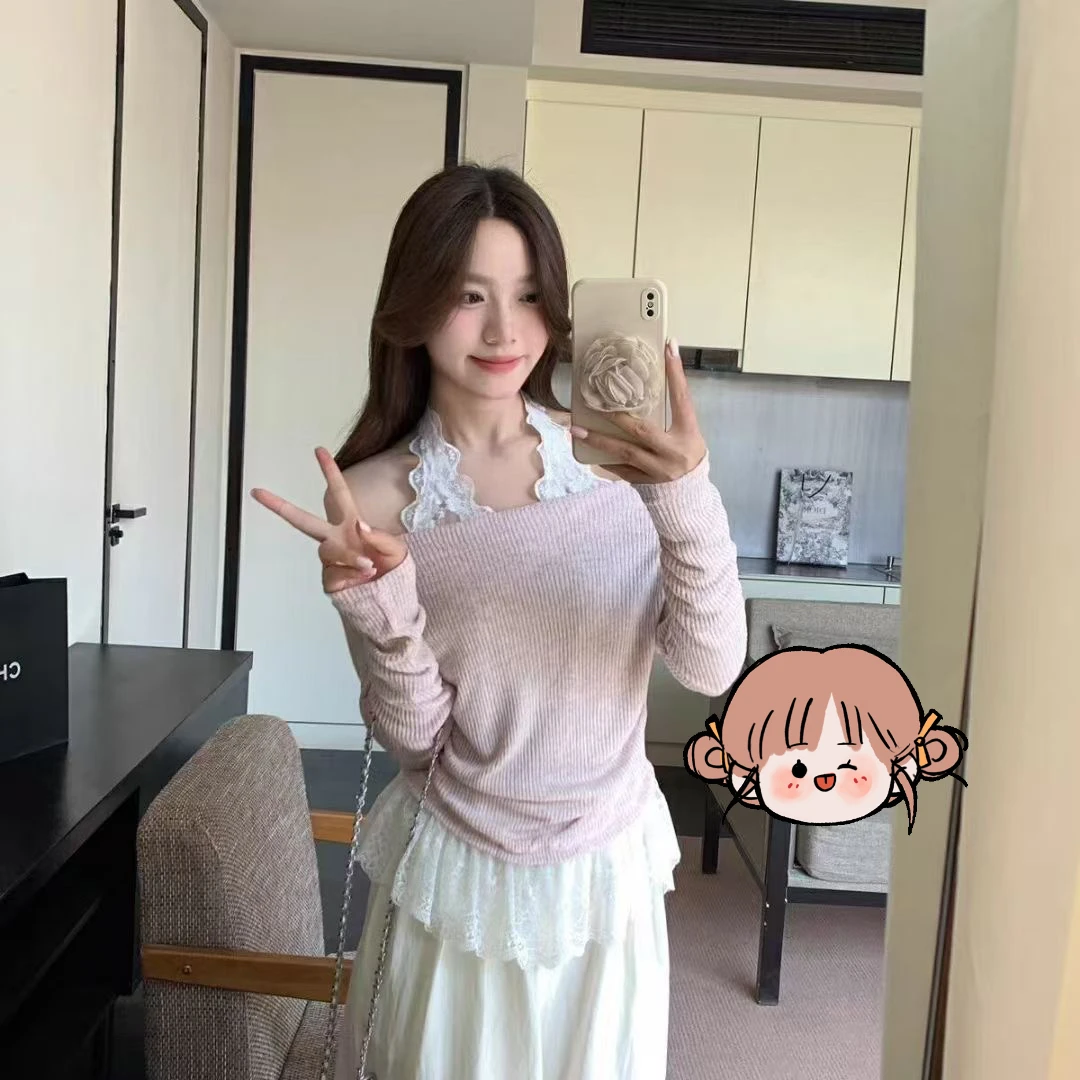 毛衫套装短款时尚套装长袖打底衫气质名媛修身性感蕾丝