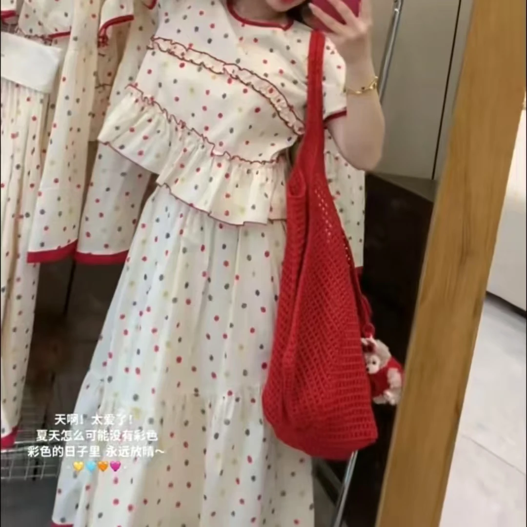 岚岚大码夏季新款圆领半袖韩版上衣裙A摆裙洋气减龄甜美套装303