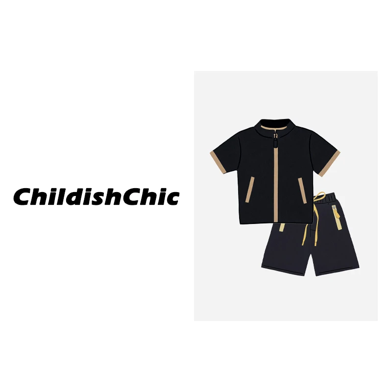 【ChildishChic高定童装】春季新款轻奢高定冰感短袖POLO衫休闲套装