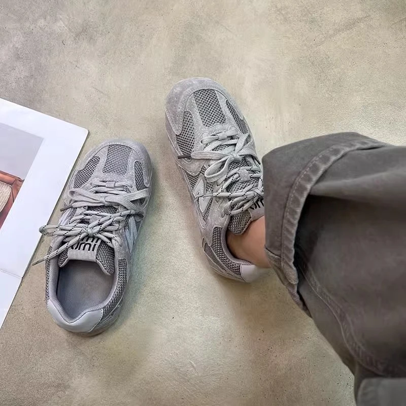 网面透气德训鞋女2025春季新款软底百搭休闲运动板鞋潮时尚老爹鞋